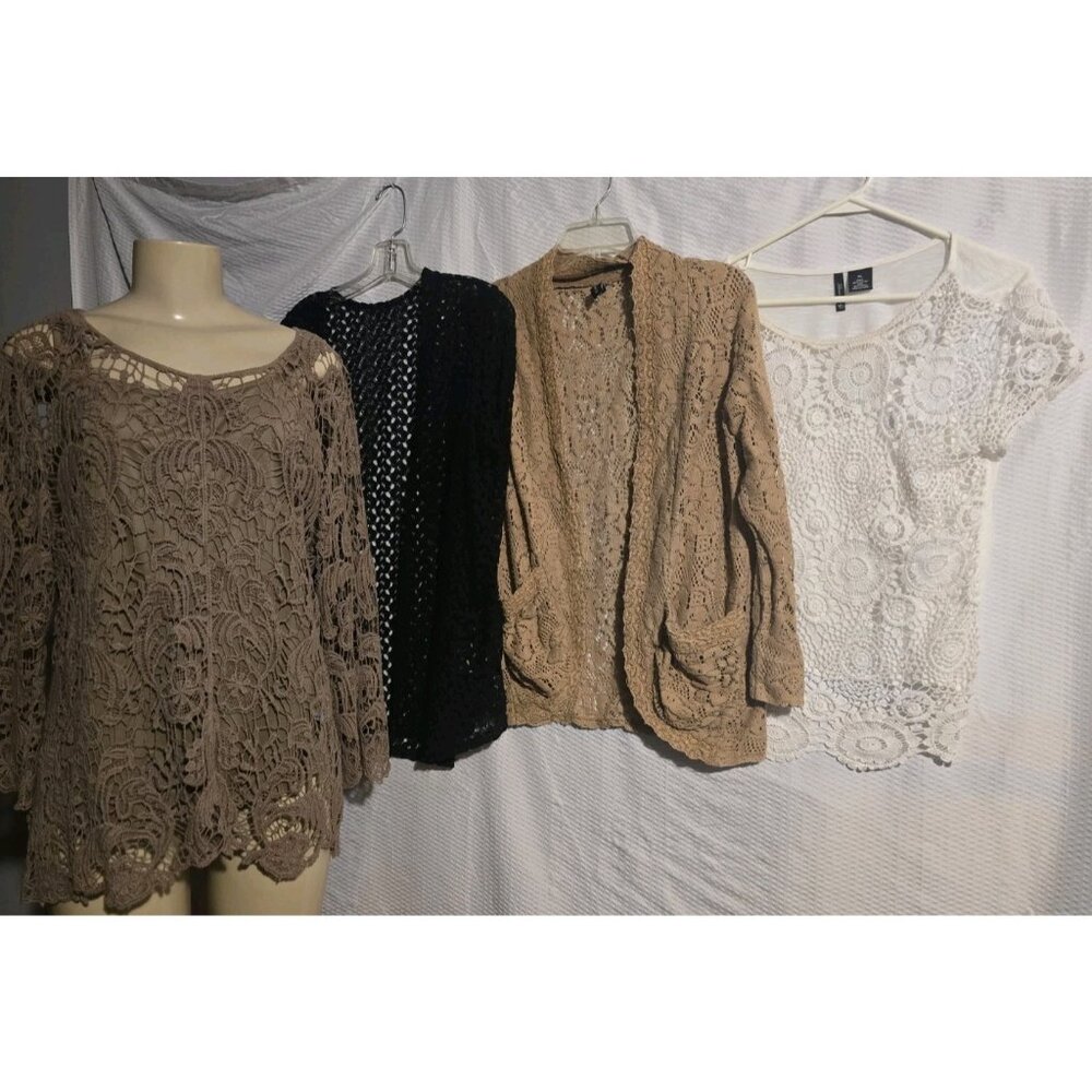bundle Lot of 4 Crochet Cardigan Top Blouse Sacred Threads Womens Size Medium